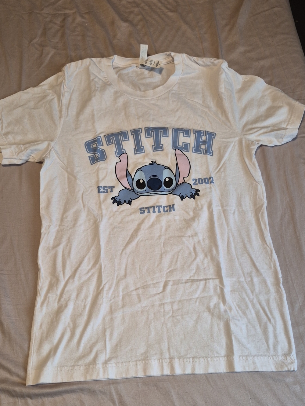Disney White Tee with Blue & Pink Stitch Graphic